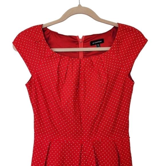 Le Chateau Red & White Polka Dot Cap Sleeve Fit & Flare Dress - Picture 1 of 6